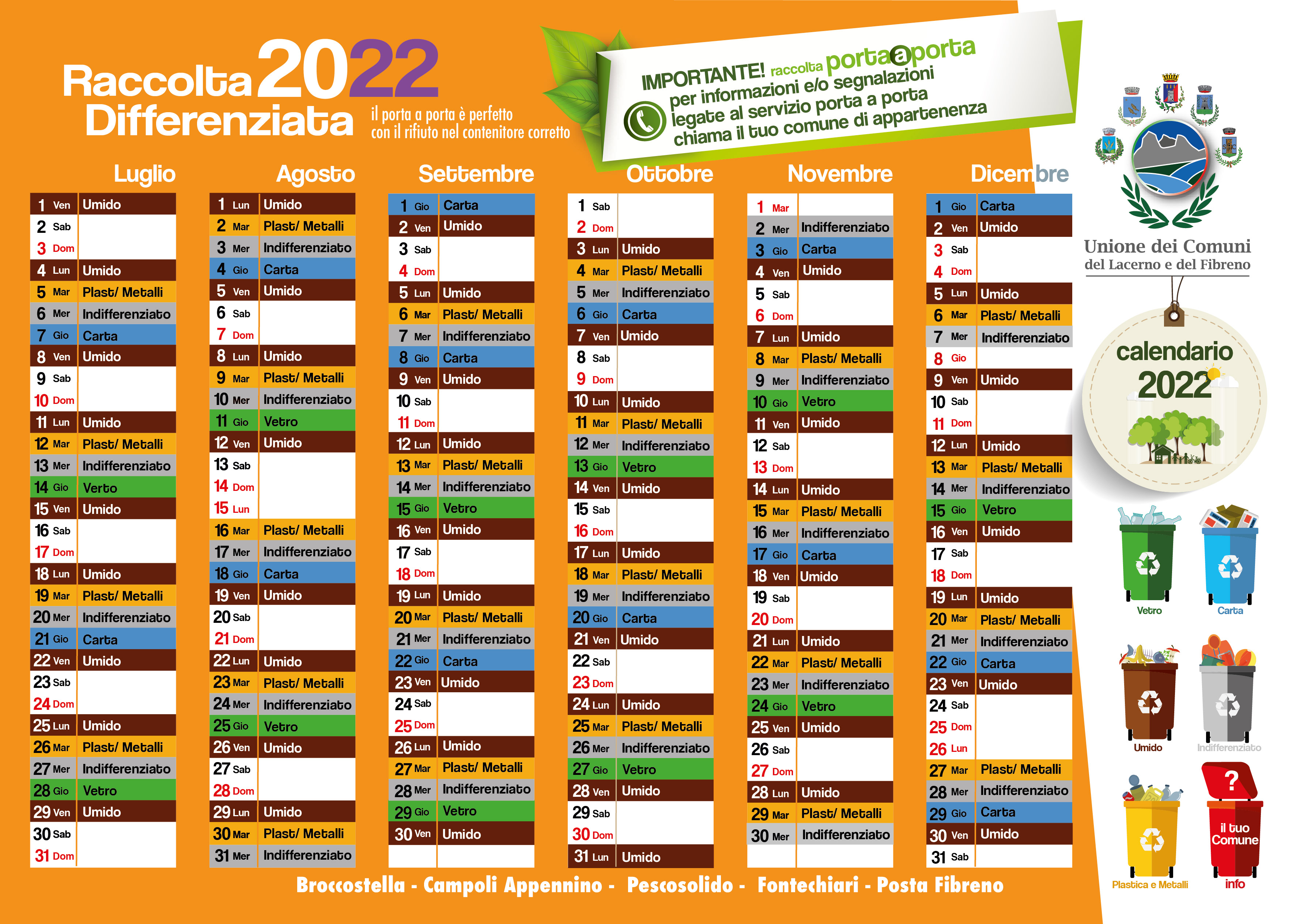 Calendario raccolta differenziata 2022