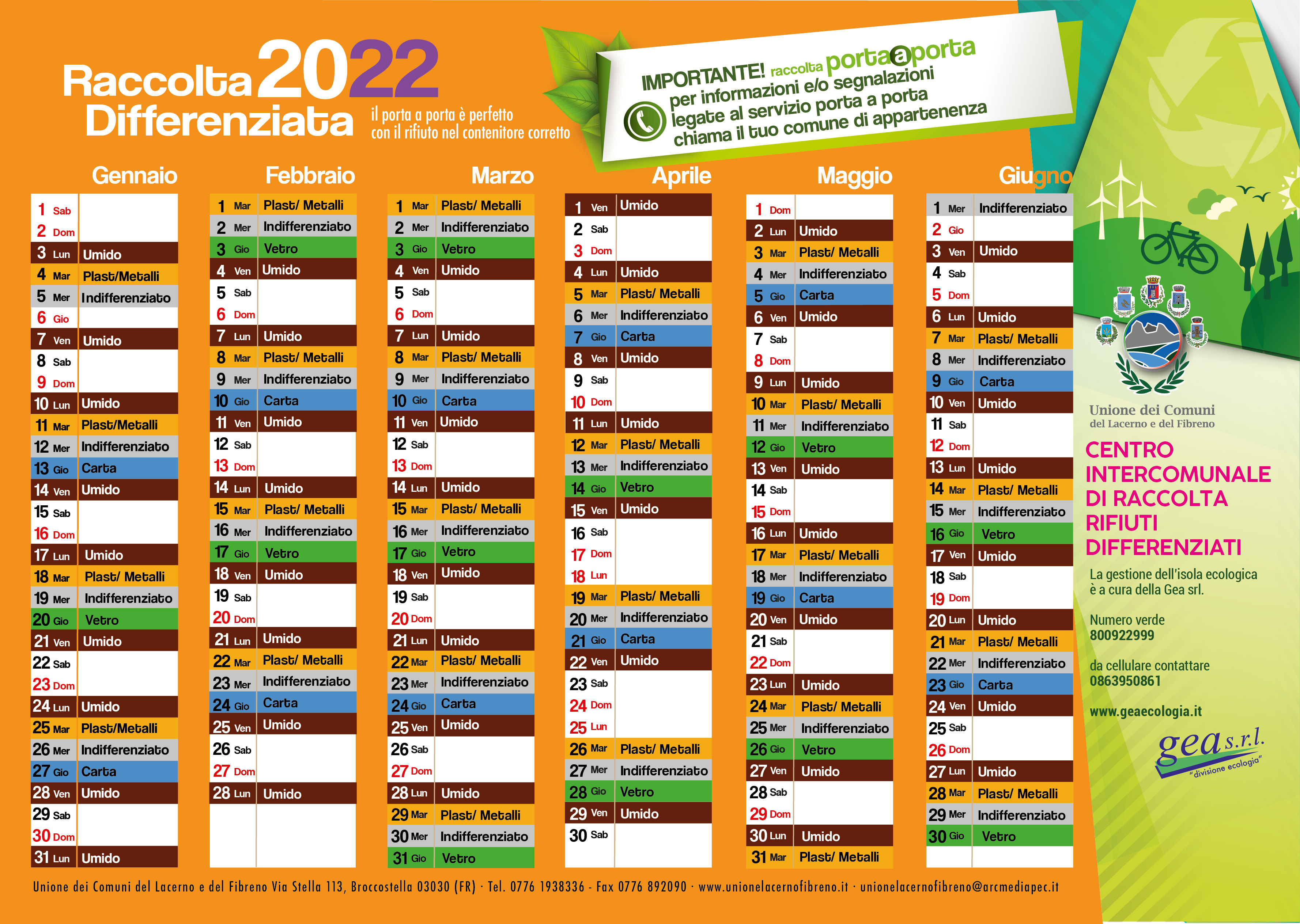 Calendario raccolta differenziata 2022