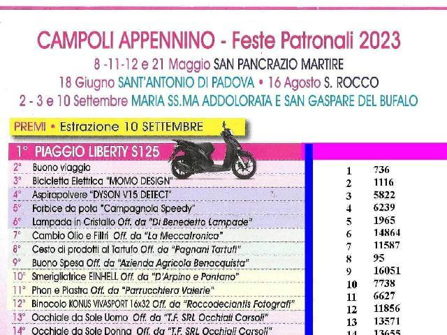 Estrazione 10 settembre 2023 - Feste Patronali 2023