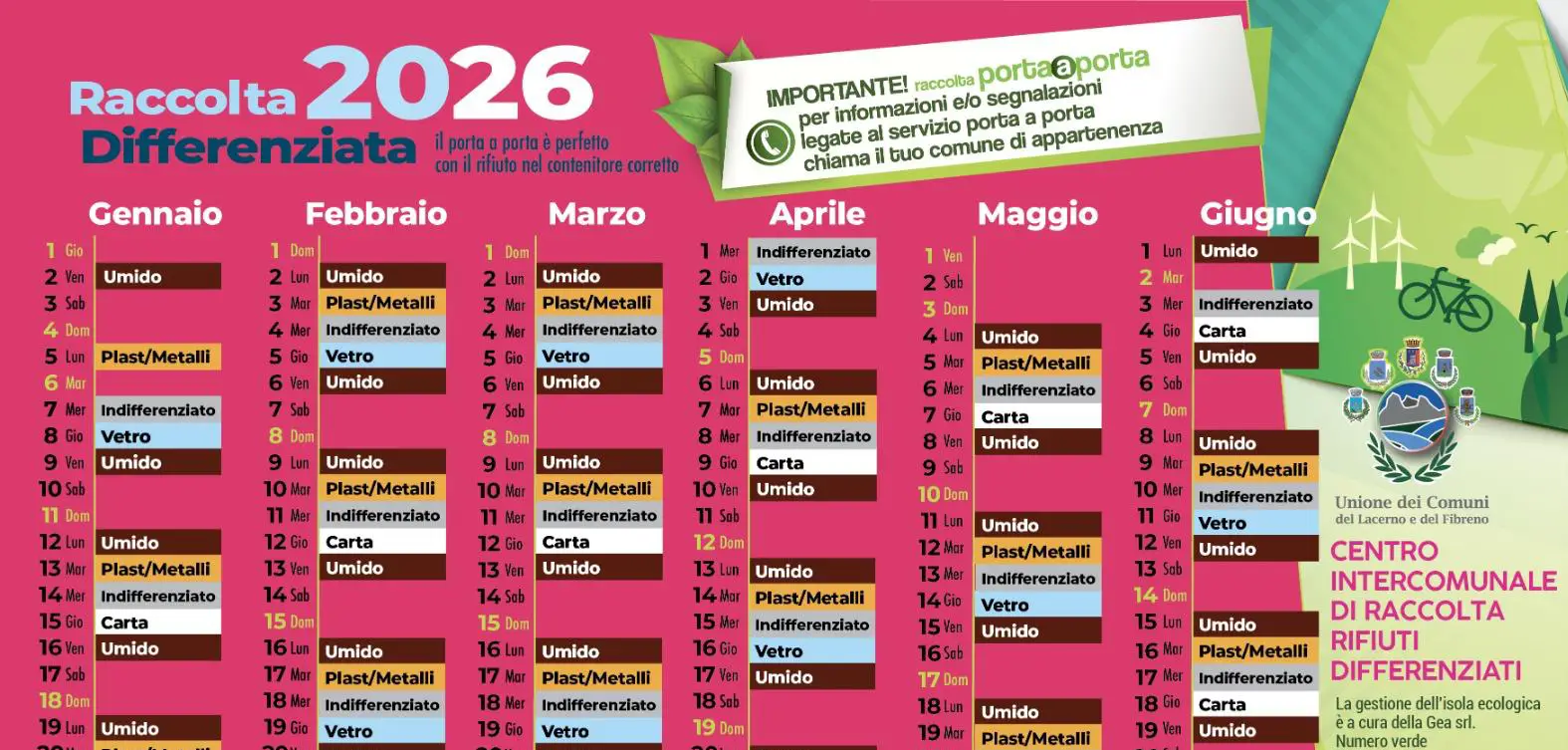 Calendario Raccolta Differenziata 2026