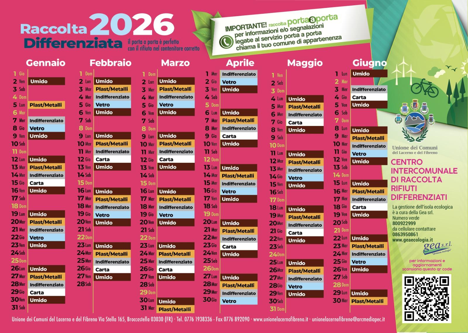 Raccolta Differenziata Gennaio-Giugno 2026