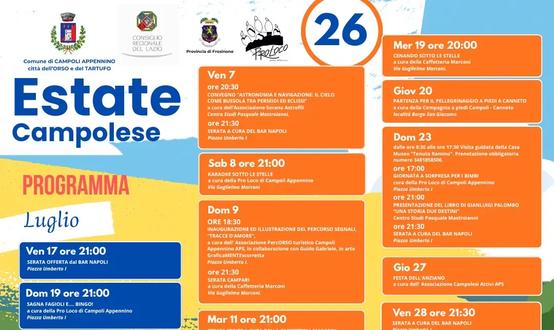 Estate Campolese 2026 -  Programma Luglio - Agosto - Settembre - Ottobre 2026